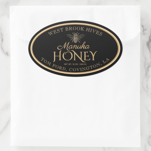 Manuka Honey Black Gold  Bee Oval Label (Tas)