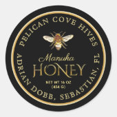 Manuka Honey Black Metallic Gold  Bee Ronde Sticker (Voorkant)