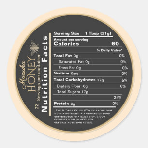 Manuka Honey Mini Nutrition Feiten met  bijen Ronde Sticker