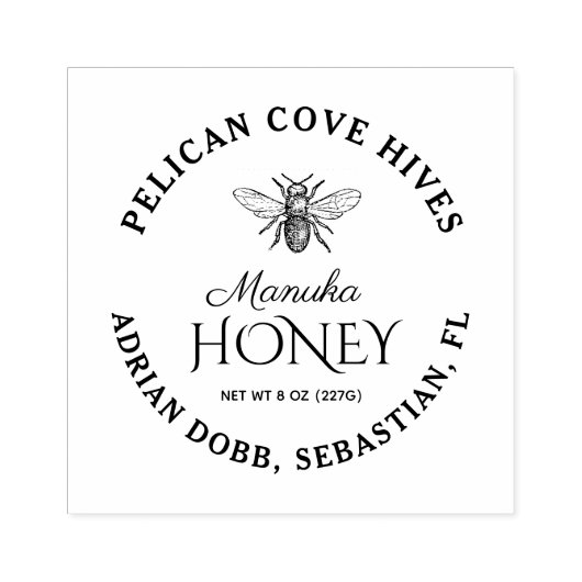 Manuka Honing Label met Honingbij Rubberstempel (Afrduk)