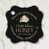 Manuka Honing Zwart Goud  Skep Fancy Vierkant Bedankjes Labels (Voorkant)