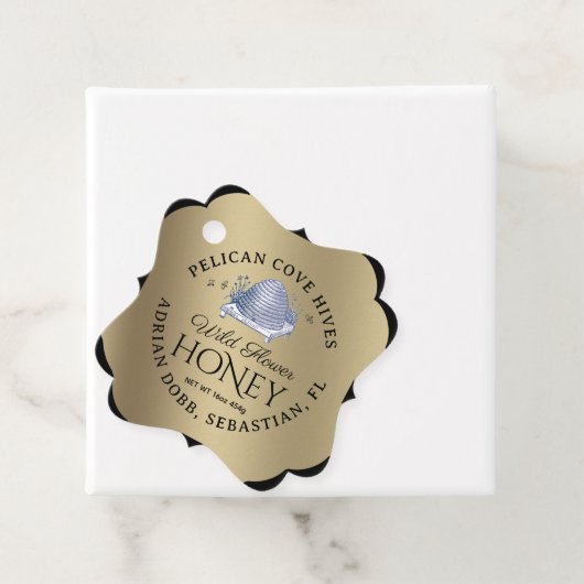 Manuka Honing Zwart Goud  Skep Fancy Vierkant Bedankjes Labels (In situ)