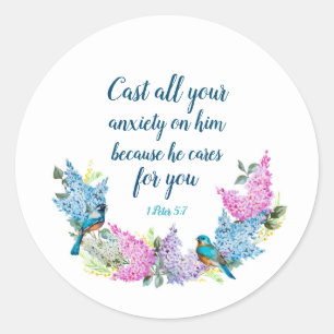 Manuscript 1 Peter 5:7 Ronde Sticker