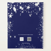 Manuscript 2023 van marineblauw, wit glitterstofmo planner (Achterkant)