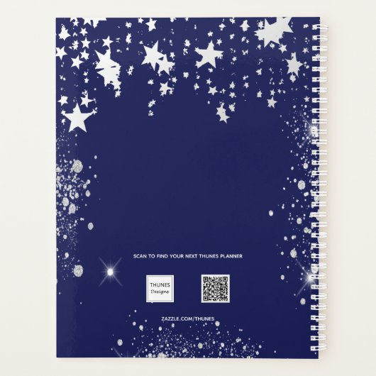 Manuscript 2023 van marineblauw, wit glitterstofmo planner (Achterkant)