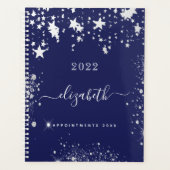 Manuscript 2023 van marineblauw, wit glitterstofmo planner (Voorkant)