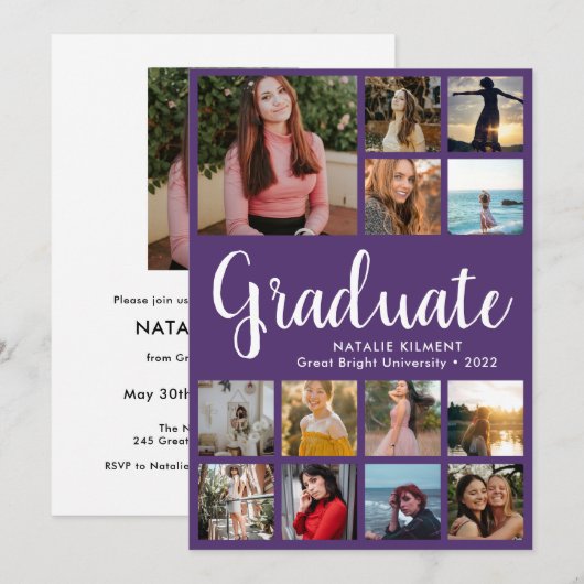 Manuscript Afstuderen 14 Foto Collage Paars Afstud Kaart (Voorkant / Achterkant)