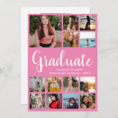 Manuscript Afstuderen 14 Foto Collage Pink Afstude Kaart (Voorkant / Achterkant)