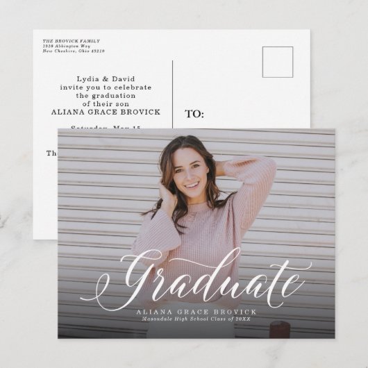 Manuscript afstuderen klassieke briefkaart uitnodi (Voorkant / Achterkant)