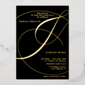 Manuscript ampersand black calligraphy bruiloft folie uitnodiging (Voorkant)