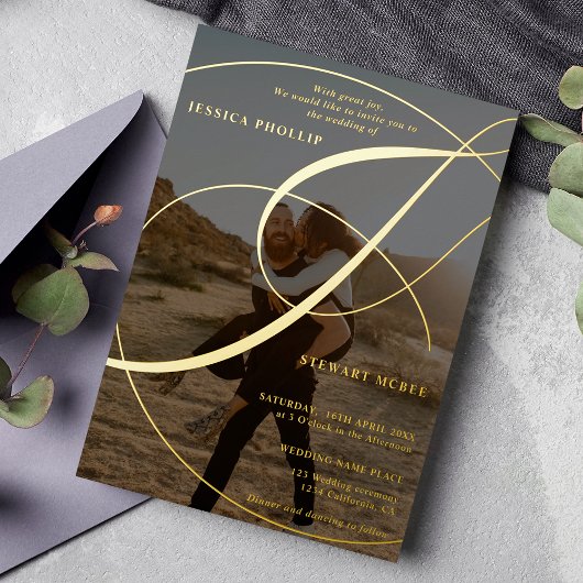 Manuscript ampersand fotokalligrafie bruiloft folie uitnodiging