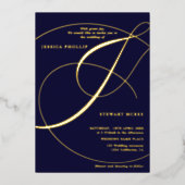 Manuscript ampersand navy calligraphy bruiloft folie uitnodiging (Voorkant)