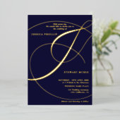 Manuscript ampersand navy calligraphy bruiloft folie uitnodiging (Staand Voorkant)