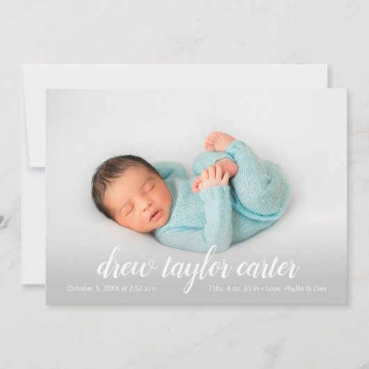 Manuscript Baby Foto geboorteaankondiging (Voorkant)