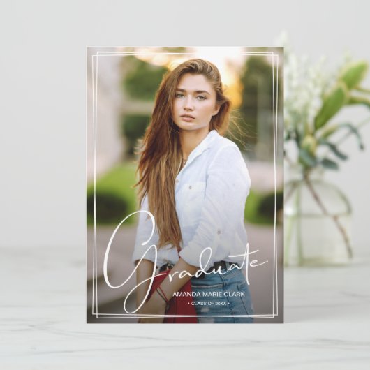 Manuscript bekleding 2 het Afstuderen van de Foto Aankondiging (Staand voorkant)