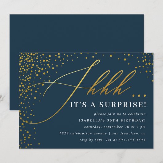 Manuscript bij Navy & Gold Confetti Kaart (Voorkant / Achterkant)