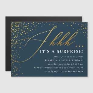 Manuscript bij Navy & Gold Confetti Magnetische Uitnodiging