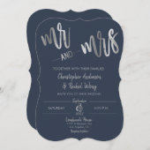 Manuscript bij Navy Minimalist Silver Foil, Mrs We Kaart (Voorkant / Achterkant)