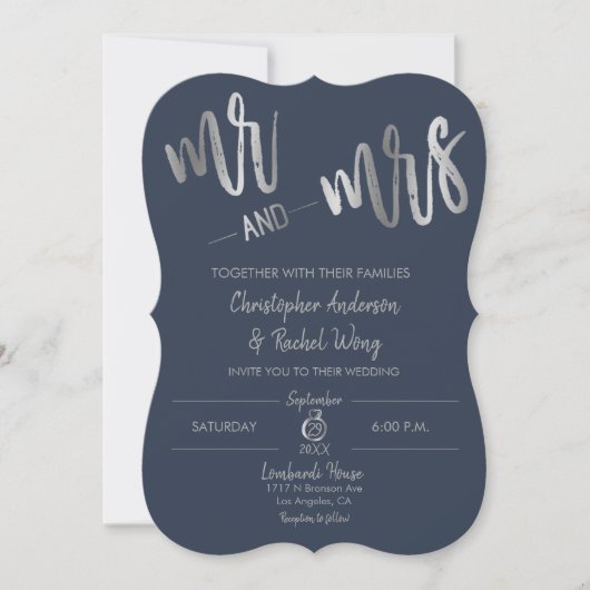 Manuscript bij Navy Minimalist Silver Foil, Mrs We Kaart (Voorkant)