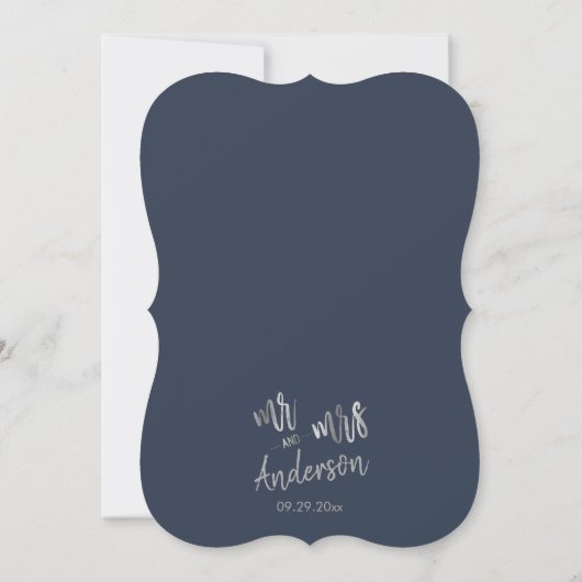 Manuscript bij Navy Minimalist Silver Foil, Mrs We Kaart (Achterkant)