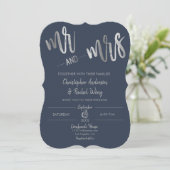 Manuscript bij Navy Minimalist Silver Foil, Mrs We Kaart (Staand voorkant)