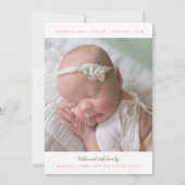 Manuscript Birth Notice for Baby Girl Kaart (Achterkant)