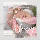 Manuscript Birth Notice for Baby Girl Kaart (Voorkant / Achterkant)