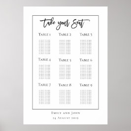 Manuscript Black Typografie/border Seating Plan Poster