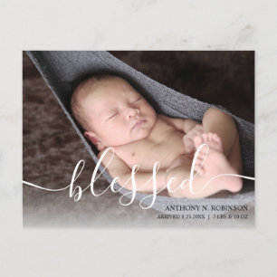 Manuscript Blessed Baby Foto Geboorteaankondiging Briefkaart