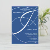 Manuscript blue fotokalligrafie bruiloft kaart (Staand voorkant)