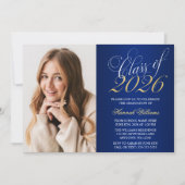 Manuscript Blue Gold Photo Afstuderen kondiging Kaart (Voorkant)