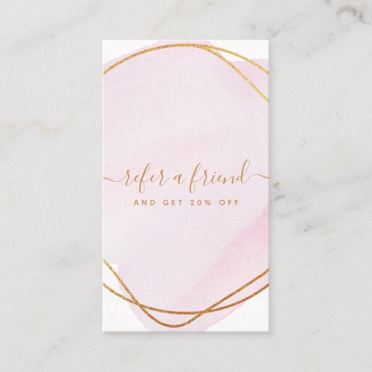 Manuscript Blush Pink Waterverf Gold Circle Busine Aanbevelingskaartje (Voorkant)