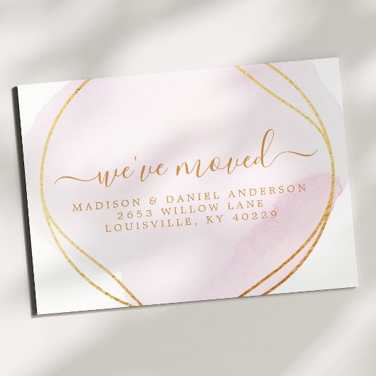 Manuscript Blush Pink Waterverf Moving Announcemen Aankondigingskaart