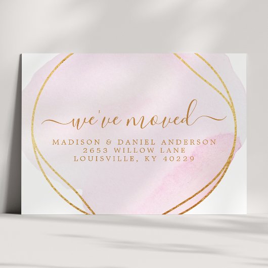 Manuscript Blush Pink Waterverf Moving Announcemen Aankondigingskaart