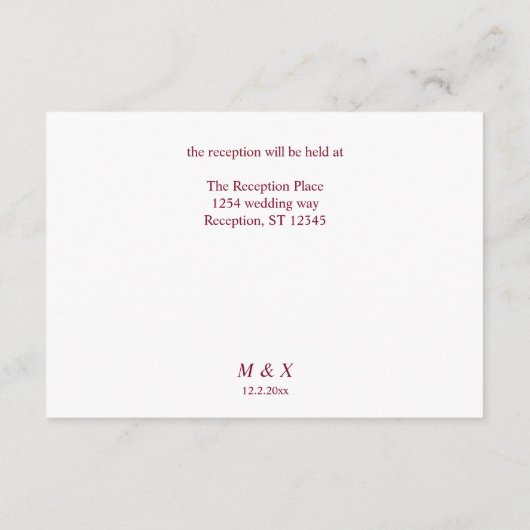 Manuscript Bourgogne & White Typography — Details Informatiekaartje (Achterkant)