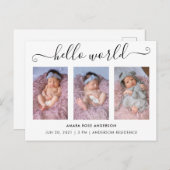 Manuscript Calligrafie 3 Foto Hallo World Birth Uitnodiging Briefkaart (Voorkant / Achterkant)