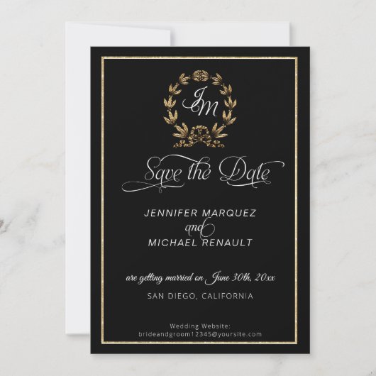 Manuscript  Calligraphy Black n Gold Photo Save The Date (Voorkant)