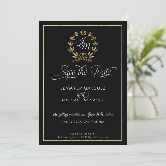 Manuscript  Calligraphy Black n Gold Photo Save The Date (Staand voorkant)