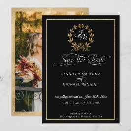 Manuscript  Calligraphy Black n Gold Photo Save The Date