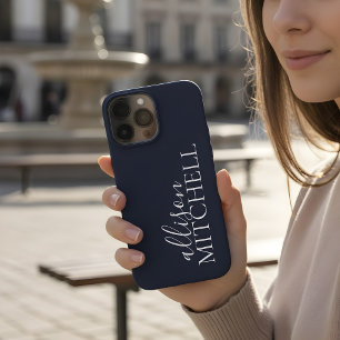 Manuscript Calligraphy Minimalist Navy Blue iPhone 13 Pro Max Hoesje