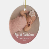 Manuscript Calligrapy Baby's First Kerstfoto Keramisch Ornament (Rechts)