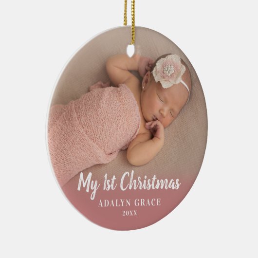 Manuscript Calligrapy Baby's First Kerstfoto Keramisch Ornament (Rechts)