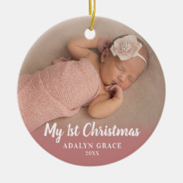 Manuscript Calligrapy Baby's First Kerstfoto Keramisch Ornament