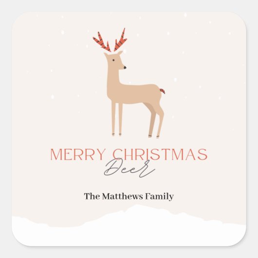 Manuscript Creamy Biege-kerstreces & familienaam Vierkante Sticker (Voorkant)