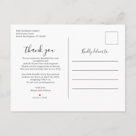 Manuscript Dank u de Baby van de Bekleding van de  Aankondigingskaart (Achterkant)