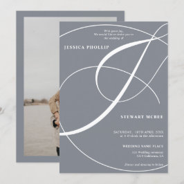 Manuscript dusty blue photokalligraphy bruiloft kaart