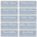 Manuscript Dusty Blue Wedding Guest Adresetiketten Sticker<br><div class="desc">Eenvoudig te personaliseren, namen en adressen / individuele trouwadreslabel stickers voor gastuitnodigingen. Deze chique, moderne en stijlvolle bruiloft adresetiketten zijn voorzien van uw bruiloft gast namen in witte elegante handgeschreven script kalligrafie op een stoffige blauwe achtergrond. Voeg eenvoudig uw individuele huwelijksgastnamen en adres toe. Exclusief voor u ontworpen door Happy...</div>