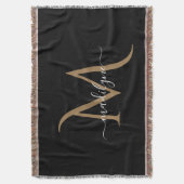 Manuscript Elegant Black en Gold Monogram Deken (Voorkant Verticaal)