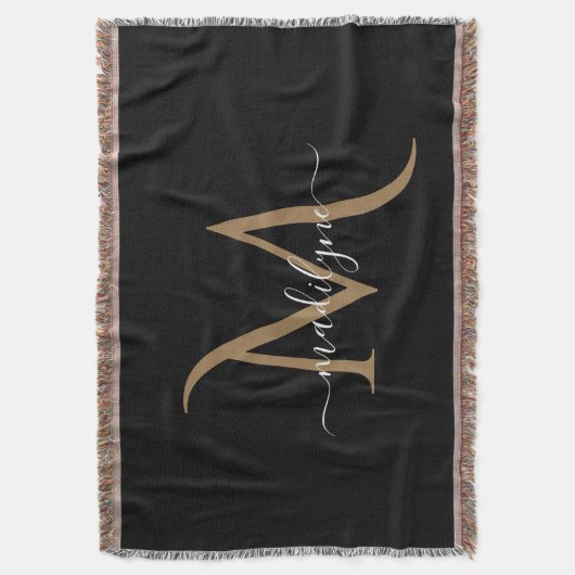 Manuscript Elegant Black en Gold Monogram Deken (Voorkant Verticaal)