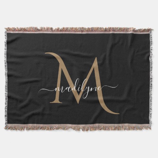 Manuscript Elegant Black en Gold Monogram Deken (Voorkant)